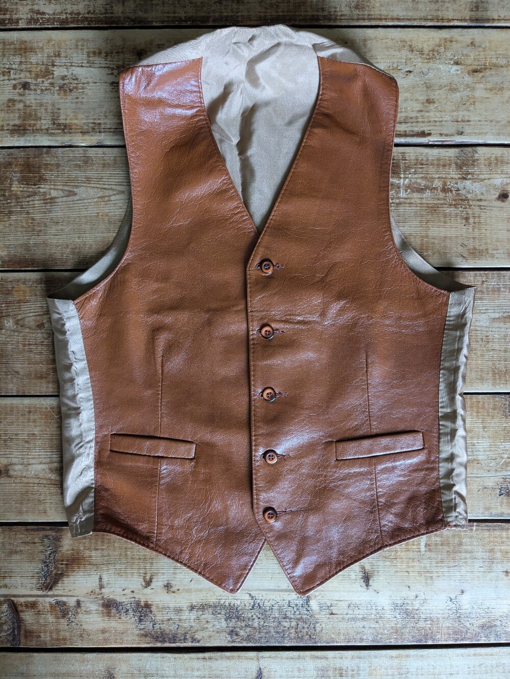 Vintage Sears 100% Leather Button-Front Waistcoat Vest Brown Men’s 38